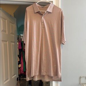 Peter Millar Polo Shirt in Pink and Green with Subtle Stripes